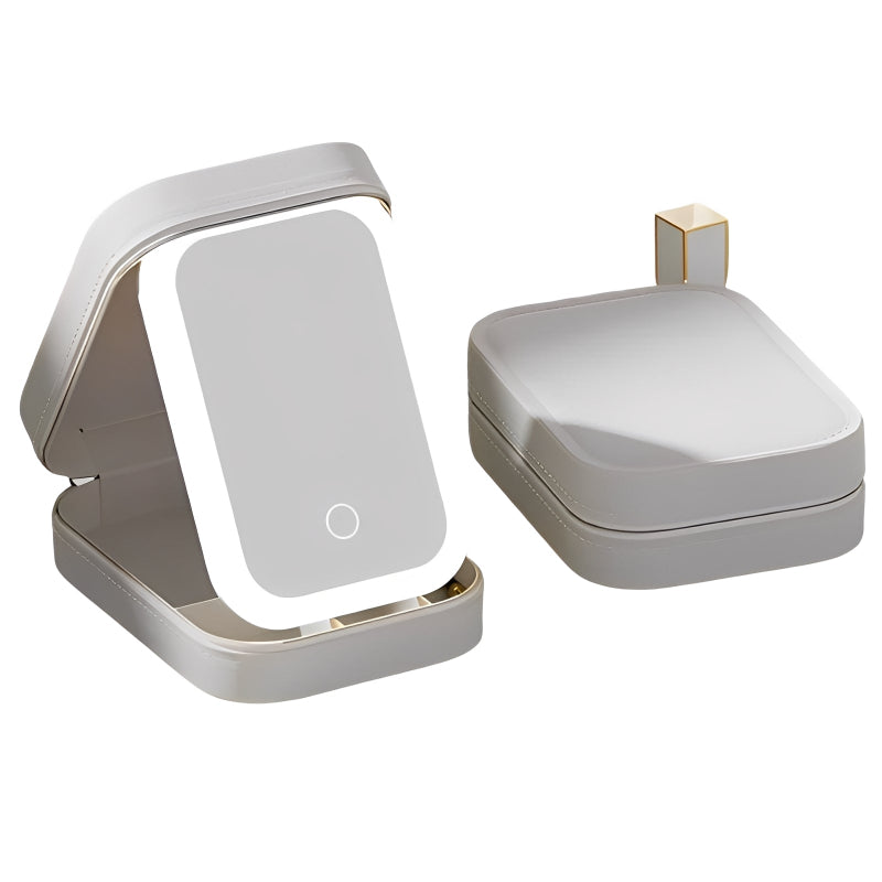 Foldable mirror with a compact case on a white background