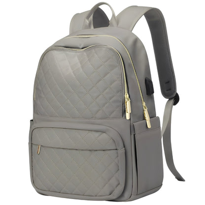 Gray backpack with quilted pattern on a white background