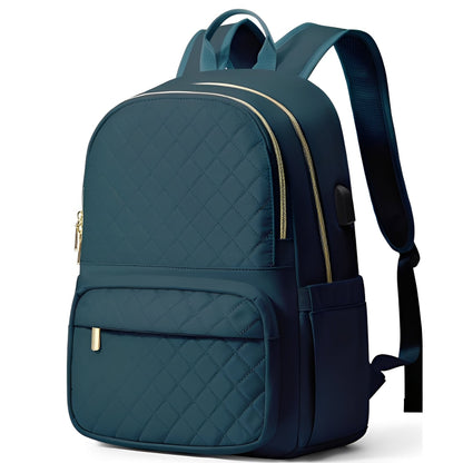Blue backpack with quilted pattern on a white background