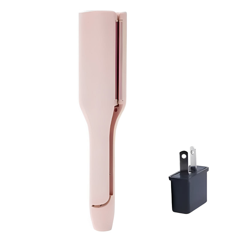 Pink hair curler with a black attachment on a white background