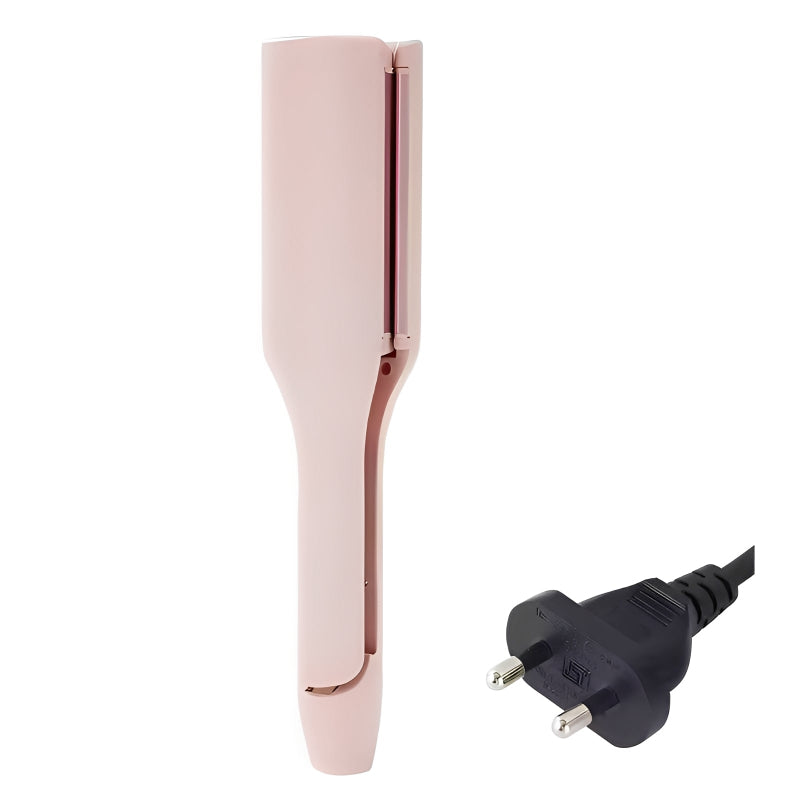Pink hair curler with plug on a white background