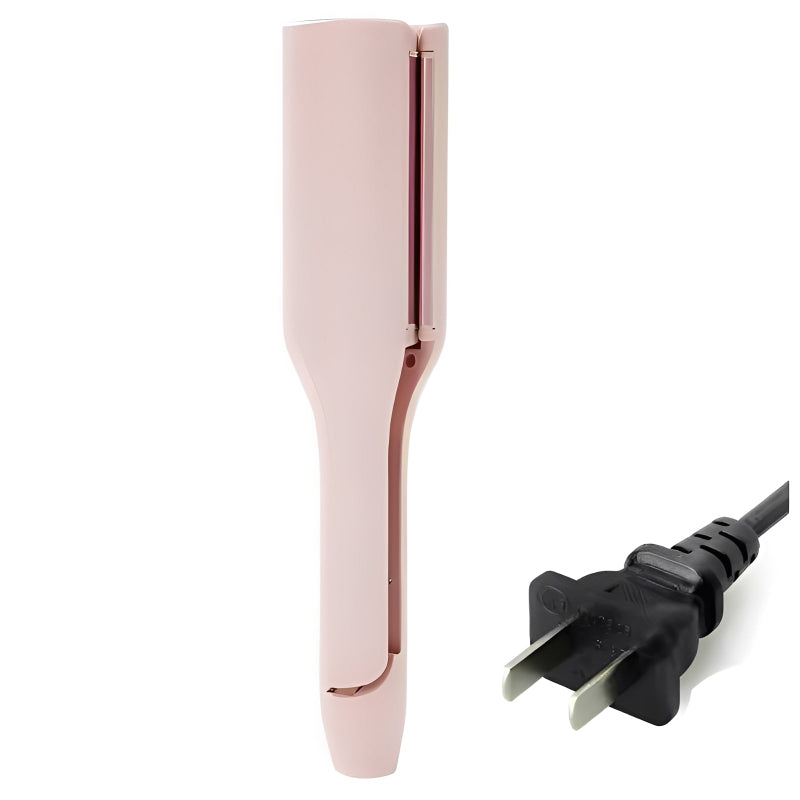 Pink hair curler with power cord on a white background