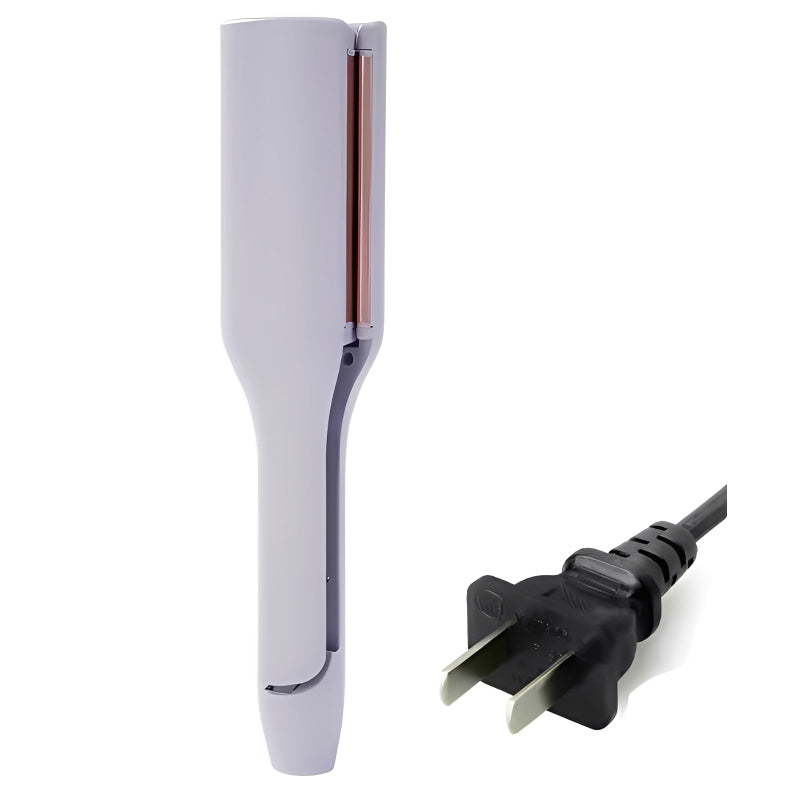 Purple hair curler with a black plug on a white background