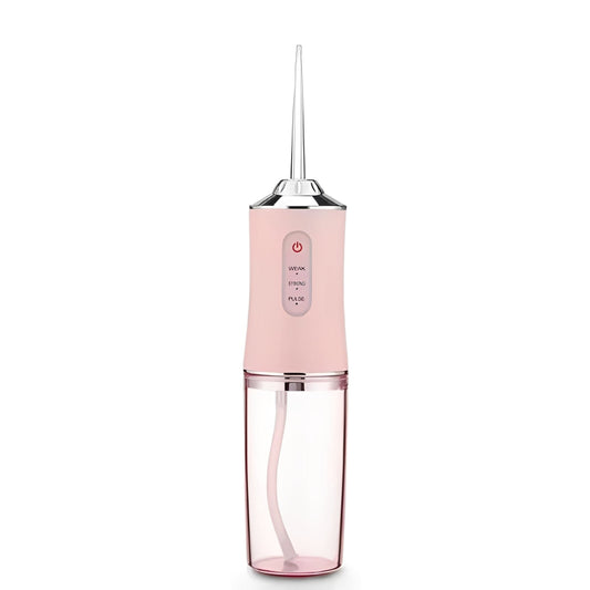 Pink dental water flosser on a white background