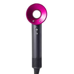 Hair dryer with pink nozzle on a white background