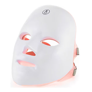 White LED face mask with red lights on a white background