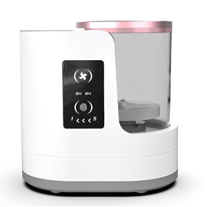 White electronic makeup cleaner device with a control panel on a white background