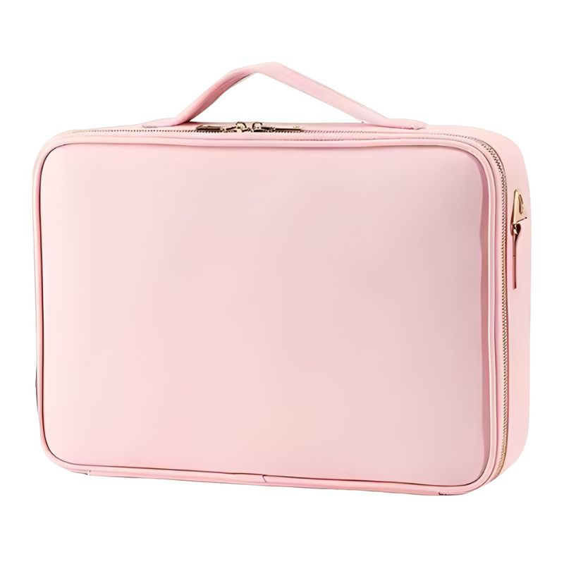 Pink travel case with a handle on a white background