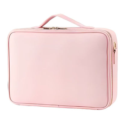 Pink travel case with a handle on a white background